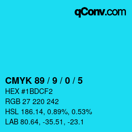 カラーコード: CMYK 89 / 9 / 0 / 5 | qconv.com