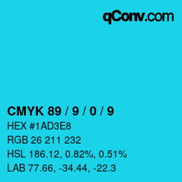 颜色代码: CMYK 89 / 9 / 0 / 9 | qconv.com