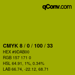 カラーコード: CMYK 8 / 0 / 100 / 33 | qconv.com