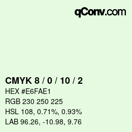カラーコード: CMYK 8 / 0 / 10 / 2 | qconv.com