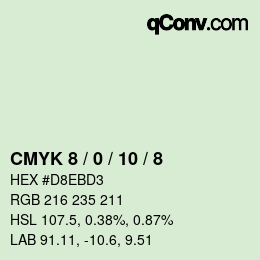 カラーコード: CMYK 8 / 0 / 10 / 8 | qconv.com