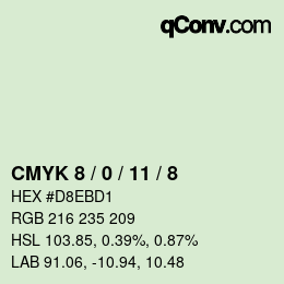 カラーコード: CMYK 8 / 0 / 11 / 8 | qconv.com