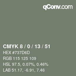 カラーコード: CMYK 8 / 0 / 13 / 51 | qconv.com