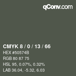カラーコード: CMYK 8 / 0 / 13 / 66 | qconv.com