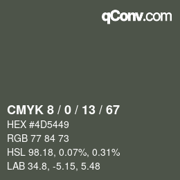 カラーコード: CMYK 8 / 0 / 13 / 67 | qconv.com
