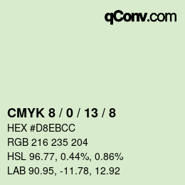 カラーコード: CMYK 8 / 0 / 13 / 8 | qconv.com