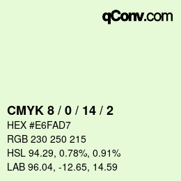 カラーコード: CMYK 8 / 0 / 14 / 2 | qconv.com