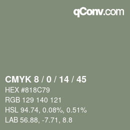 カラーコード: CMYK 8 / 0 / 14 / 45 | qconv.com