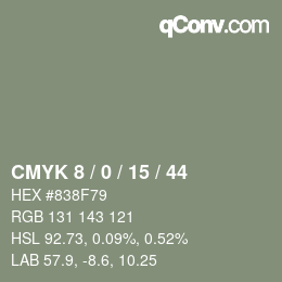 Code couleur: CMYK 8 / 0 / 15 / 44 | qconv.com