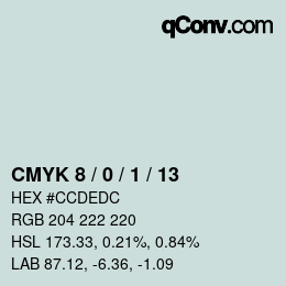 カラーコード: CMYK 8 / 0 / 1 / 13 | qconv.com