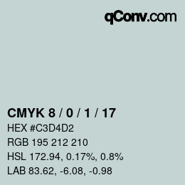 カラーコード: CMYK 8 / 0 / 1 / 17 | qconv.com