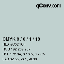 カラーコード: CMYK 8 / 0 / 1 / 18 | qconv.com