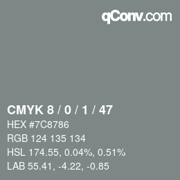 Farbcode: CMYK 8 / 0 / 1 / 47 | qconv.com
