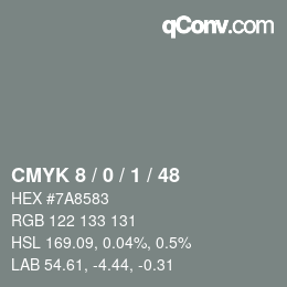 Color code: CMYK 8 / 0 / 1 / 48 | qconv.com