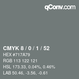 カラーコード: CMYK 8 / 0 / 1 / 52 | qconv.com