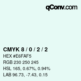 カラーコード: CMYK 8 / 0 / 2 / 2 | qconv.com