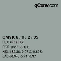 カラーコード: CMYK 8 / 0 / 2 / 35 | qconv.com