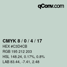 カラーコード: CMYK 8 / 0 / 4 / 17 | qconv.com