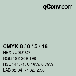 カラーコード: CMYK 8 / 0 / 5 / 18 | qconv.com