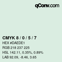 Code couleur: CMYK 8 / 0 / 5 / 7 | qconv.com