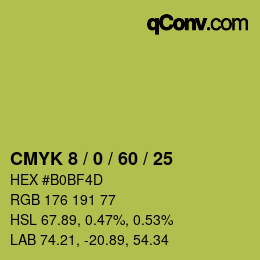 カラーコード: CMYK 8 / 0 / 60 / 25 | qconv.com