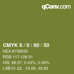 カラーコード: CMYK 8 / 0 / 60 / 50 | qconv.com
