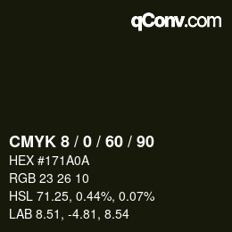 カラーコード: CMYK 8 / 0 / 60 / 90 | qconv.com