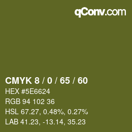 カラーコード: CMYK 8 / 0 / 65 / 60 | qconv.com