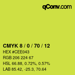 カラーコード: CMYK 8 / 0 / 70 / 12 | qconv.com