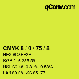 カラーコード: CMYK 8 / 0 / 75 / 8 | qconv.com