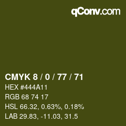 Farbcode: CMYK 8 / 0 / 77 / 71 | qconv.com