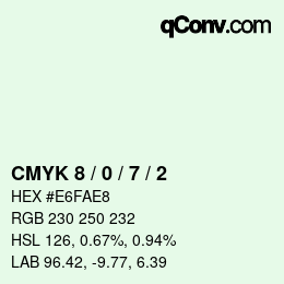 カラーコード: CMYK 8 / 0 / 7 / 2 | qconv.com