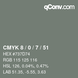 カラーコード: CMYK 8 / 0 / 7 / 51 | qconv.com