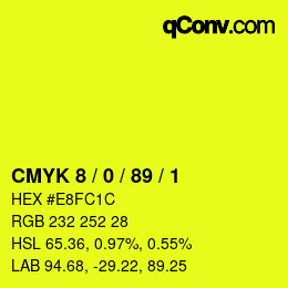 Farbcode: CMYK 8 / 0 / 89 / 1 | qconv.com