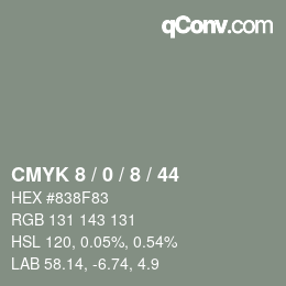 カラーコード: CMYK 8 / 0 / 8 / 44 | qconv.com