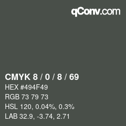 カラーコード: CMYK 8 / 0 / 8 / 69 | qconv.com