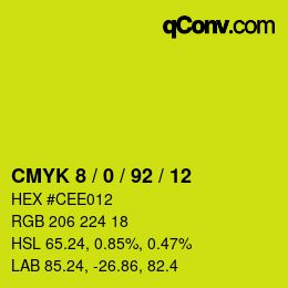 カラーコード: CMYK 8 / 0 / 92 / 12 | qconv.com