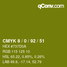 カラーコード: CMYK 8 / 0 / 92 / 51 | qconv.com