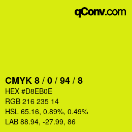 颜色代码: CMYK 8 / 0 / 94 / 8 | qconv.com