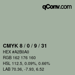カラーコード: CMYK 8 / 0 / 9 / 31 | qconv.com