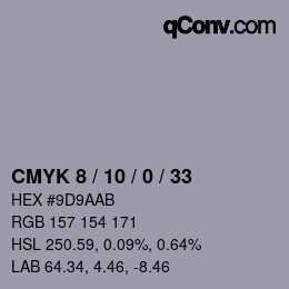 カラーコード: CMYK 8 / 10 / 0 / 33 | qconv.com