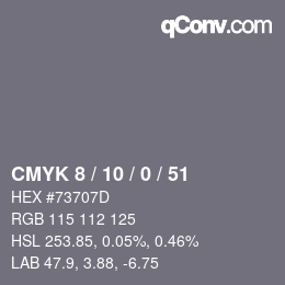 カラーコード: CMYK 8 / 10 / 0 / 51 | qconv.com