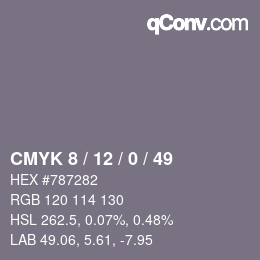 Farbcode: CMYK 8 / 12 / 0 / 49 | qconv.com