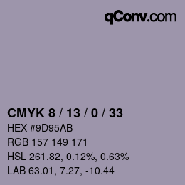 カラーコード: CMYK 8 / 13 / 0 / 33 | qconv.com
