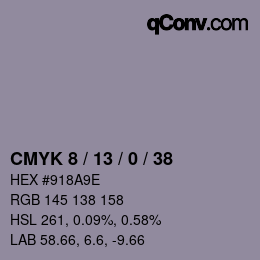 カラーコード: CMYK 8 / 13 / 0 / 38 | qconv.com
