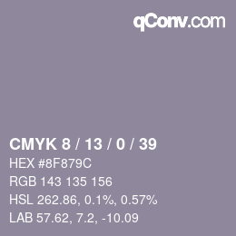 カラーコード: CMYK 8 / 13 / 0 / 39 | qconv.com