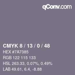 Color code: CMYK 8 / 13 / 0 / 48 | qconv.com