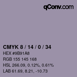 カラーコード: CMYK 8 / 14 / 0 / 34 | qconv.com