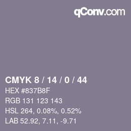 カラーコード: CMYK 8 / 14 / 0 / 44 | qconv.com