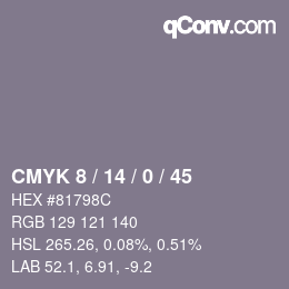 カラーコード: CMYK 8 / 14 / 0 / 45 | qconv.com